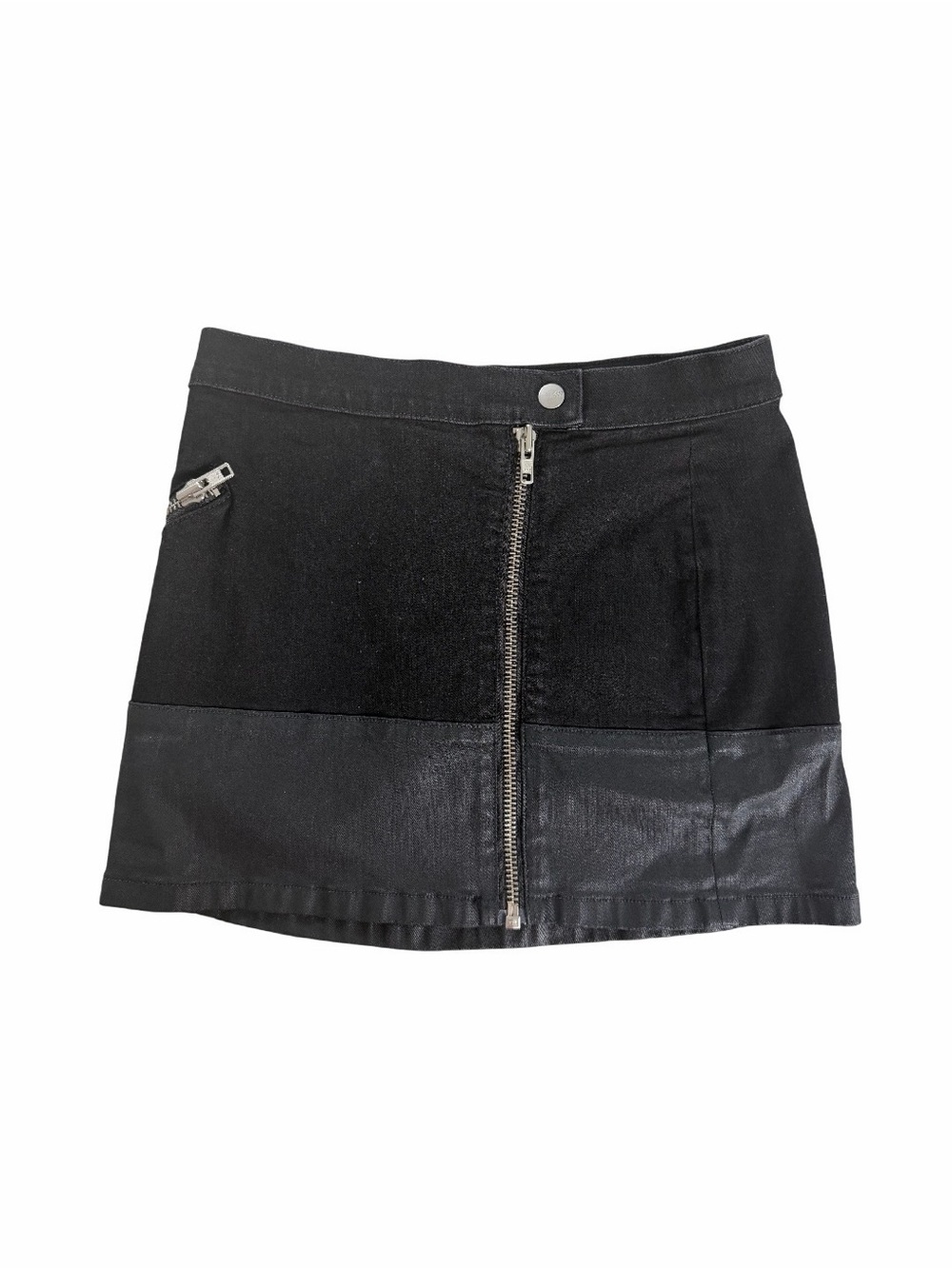 Madewell Moto Black Mini Skirt with Front Zip and Leather Detail